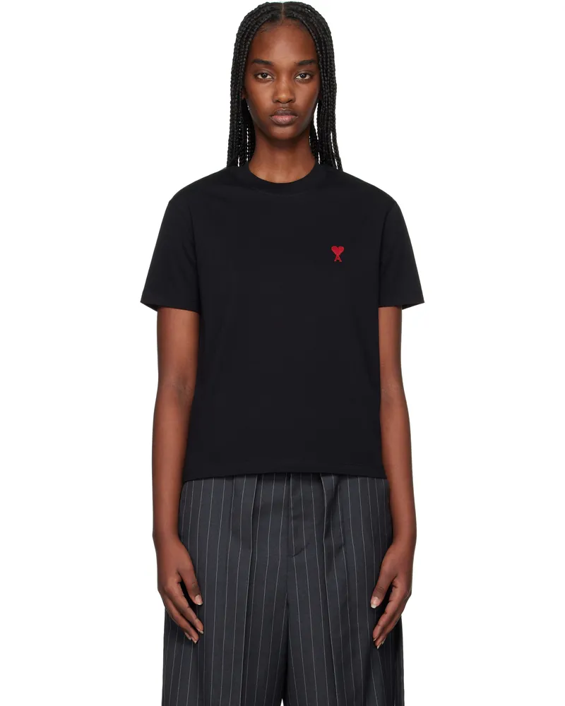 AMI Paris Black Organic Cotton Ami de Coeur T-shirt Black