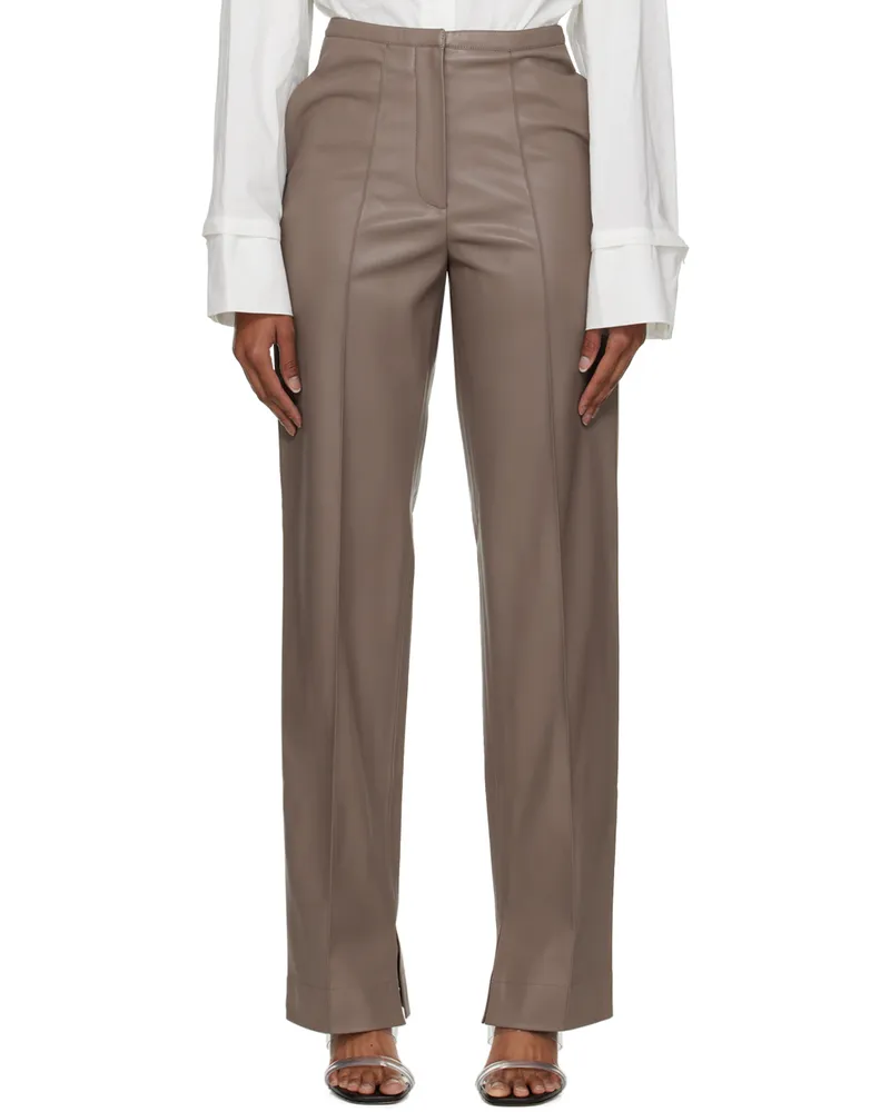 Olēnich Taupe Two-Pocket Faux-Leather Trousers Mocco