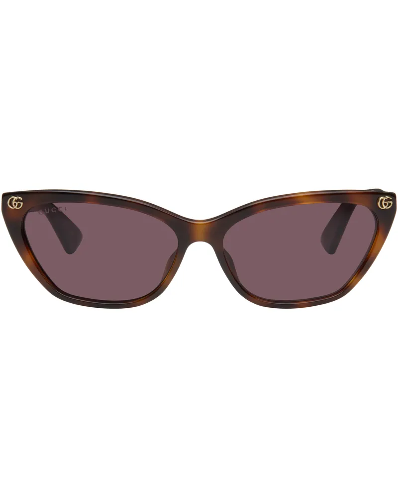 Gucci Brown Light Acetate GG Cat Eye Sunglasses 002