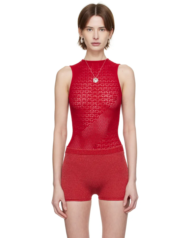 Isa Boulder Red Rib-Knit Halter Bodysuit Cherry