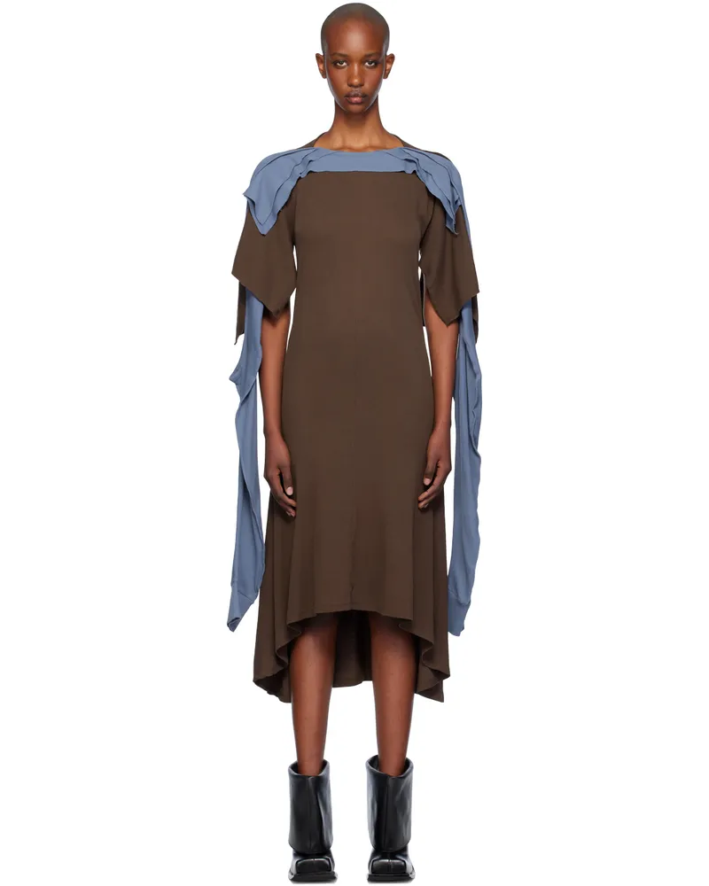 KIKO KOSTADINOV Brown & Blue Circe Midi Dress Coffee