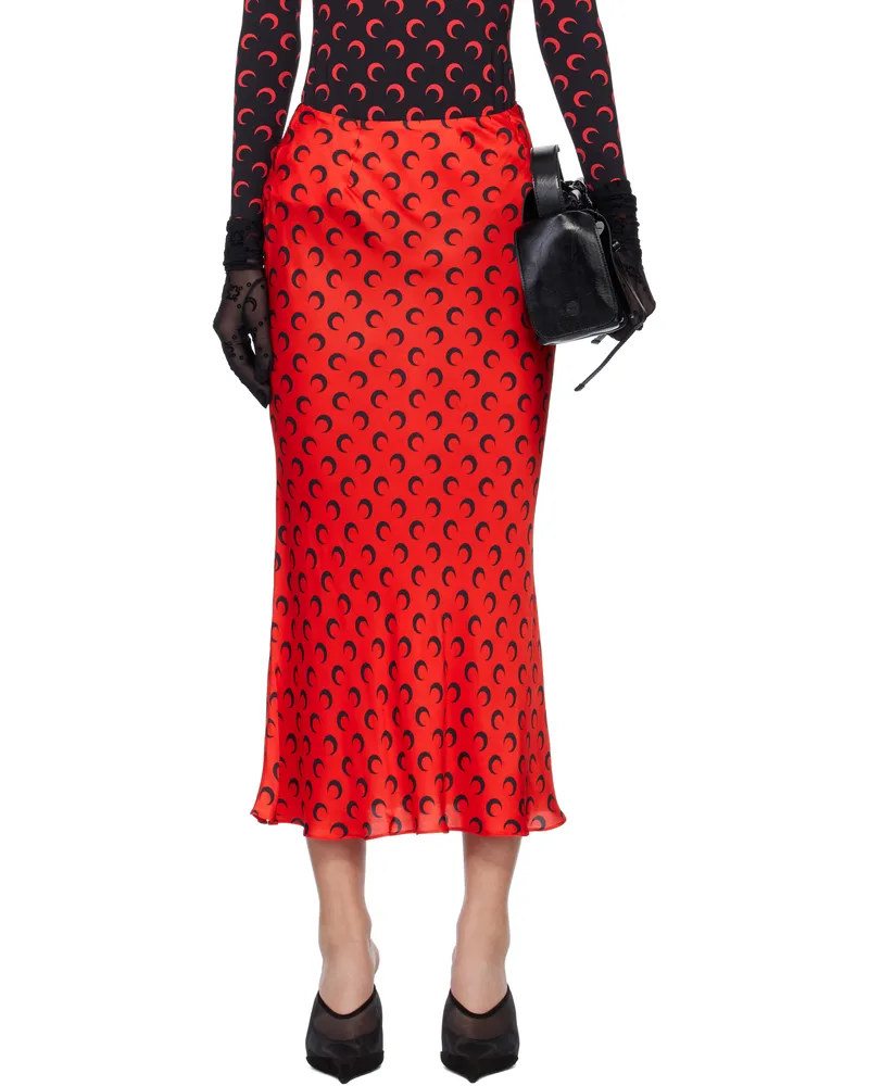 Marine Serre Red Moon Satin Midi Skirt Rd10