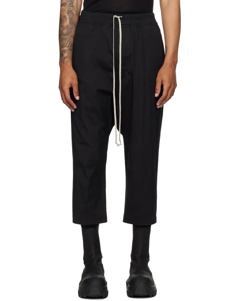Rick Owens Black Concordians Forever Drawstring Cropped Trousers 09