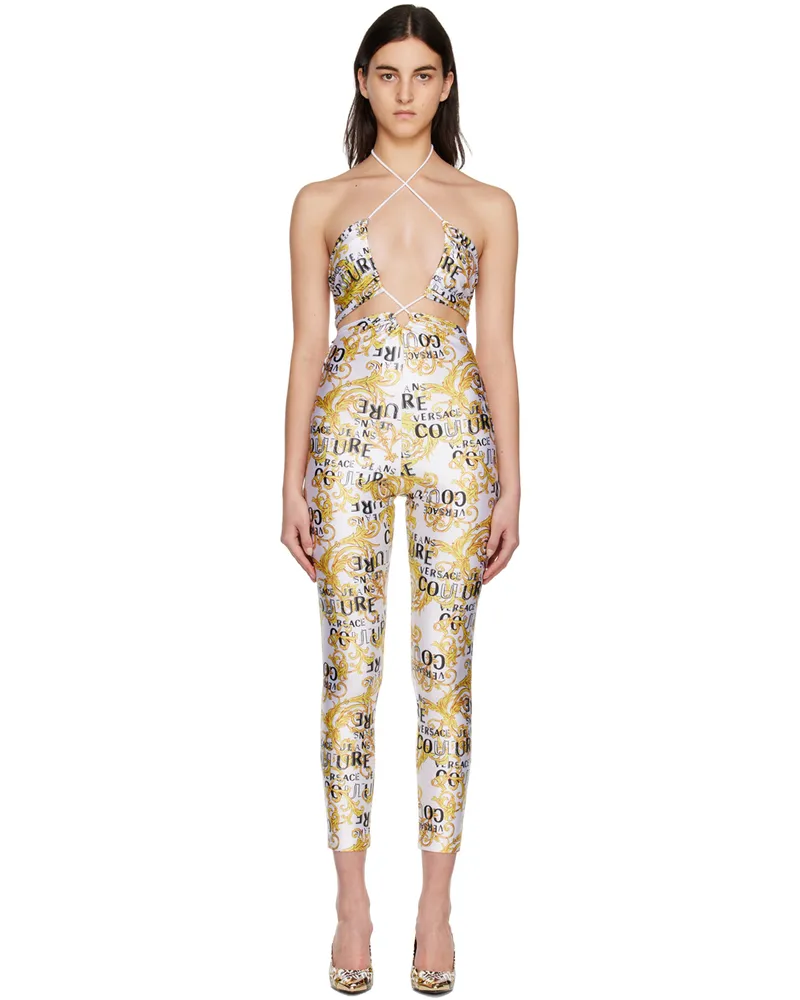 Versace Jeans White & Yellow Printed Jumpsuit Eg03