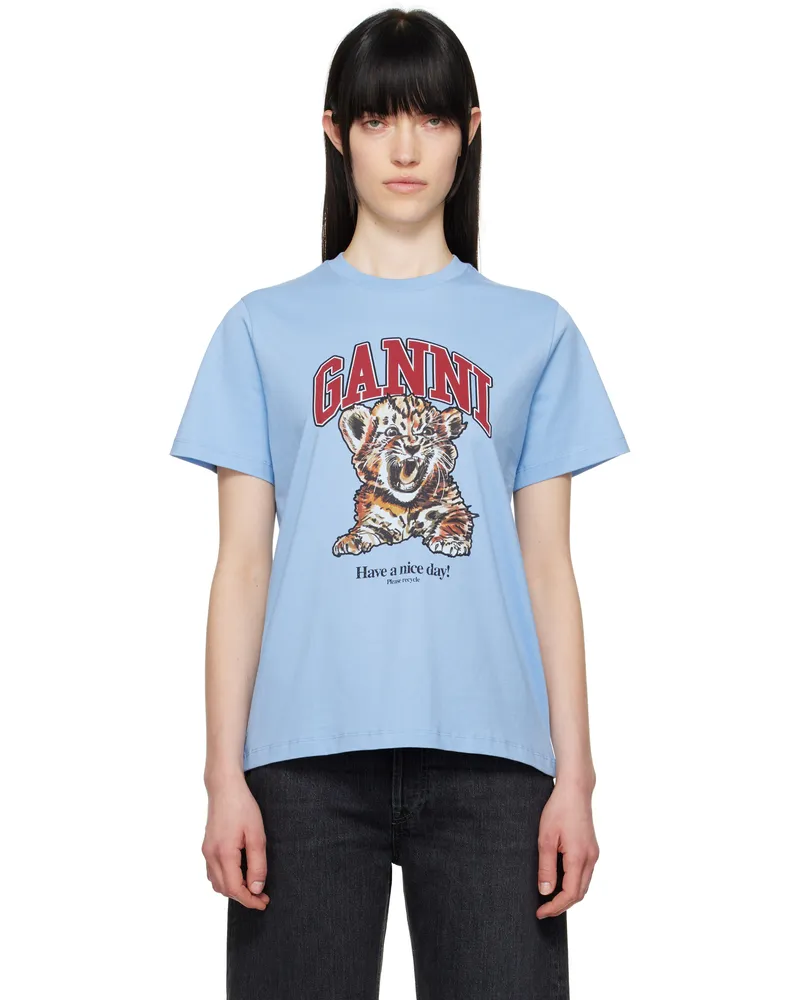 Ganni Blue Basic Jersey Tiger Relaxed T-shirt 745