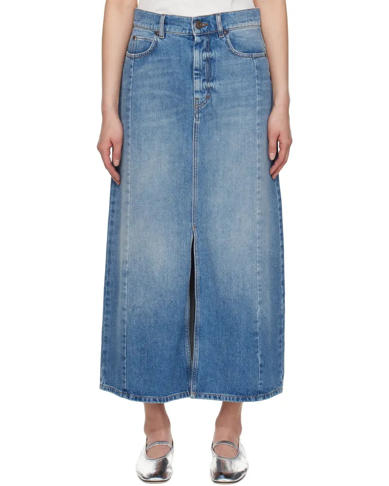 Max Mara Blue Gesso Denim Midi Skirt 006