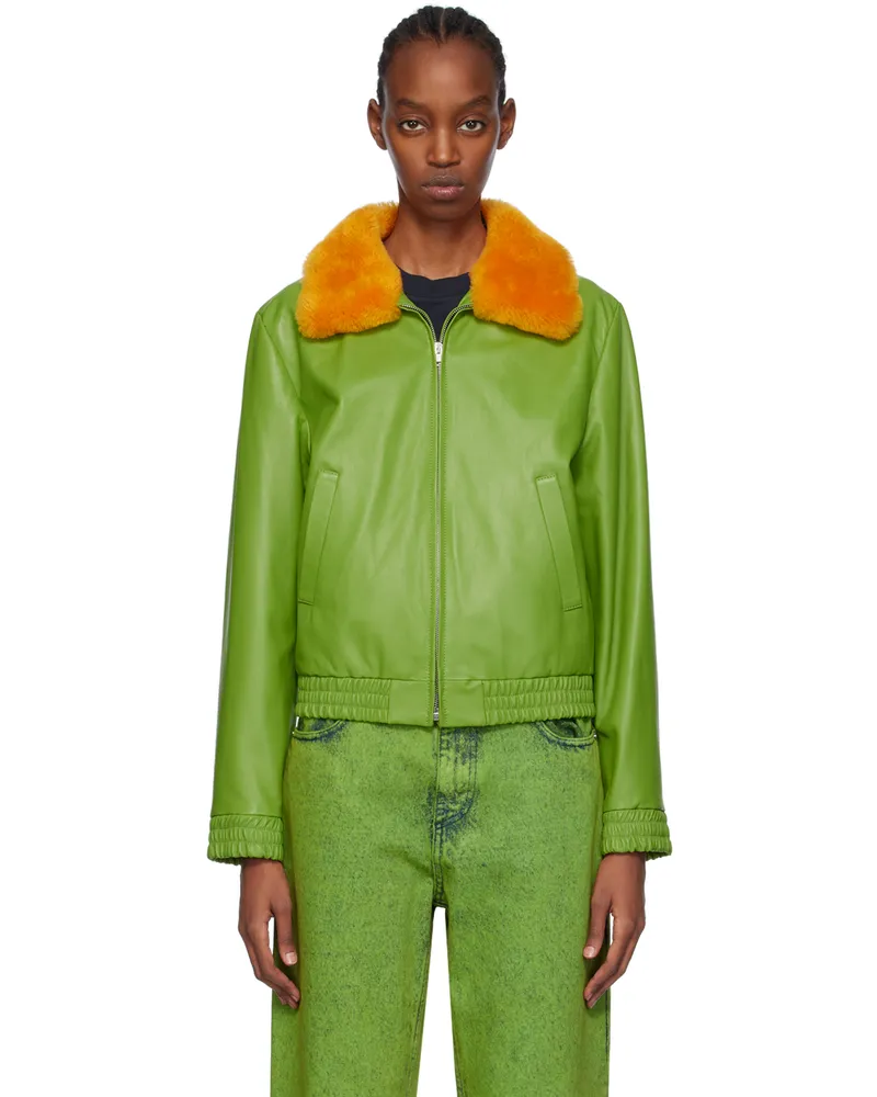 Marni Green Zip Shearling Jacket 00v40