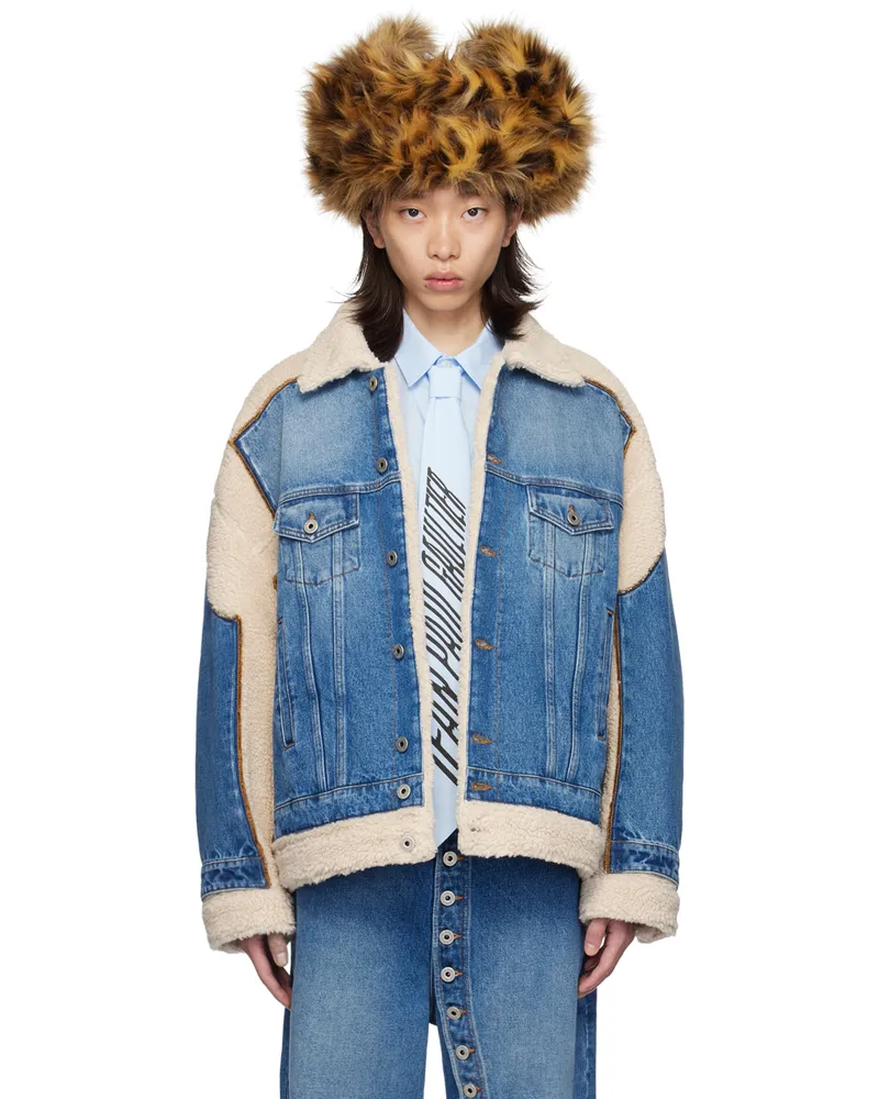 Jean Paul Gaultier Blue & Beige Petit Grand Denim Jacket 5768-vintageblue