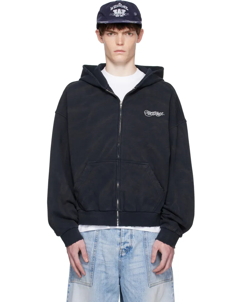 WE 11 DONE Navy Gothic Logo Printed Hoodie Navy