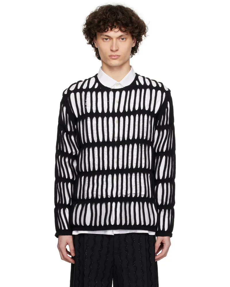 Comme des Garçons Black Cotton Code Intarsia A Pattern Crewneck Sweater Black