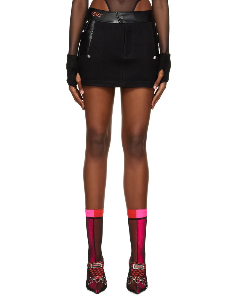 DIDU Black Patchwork Faux-Leather Miniskirt Black