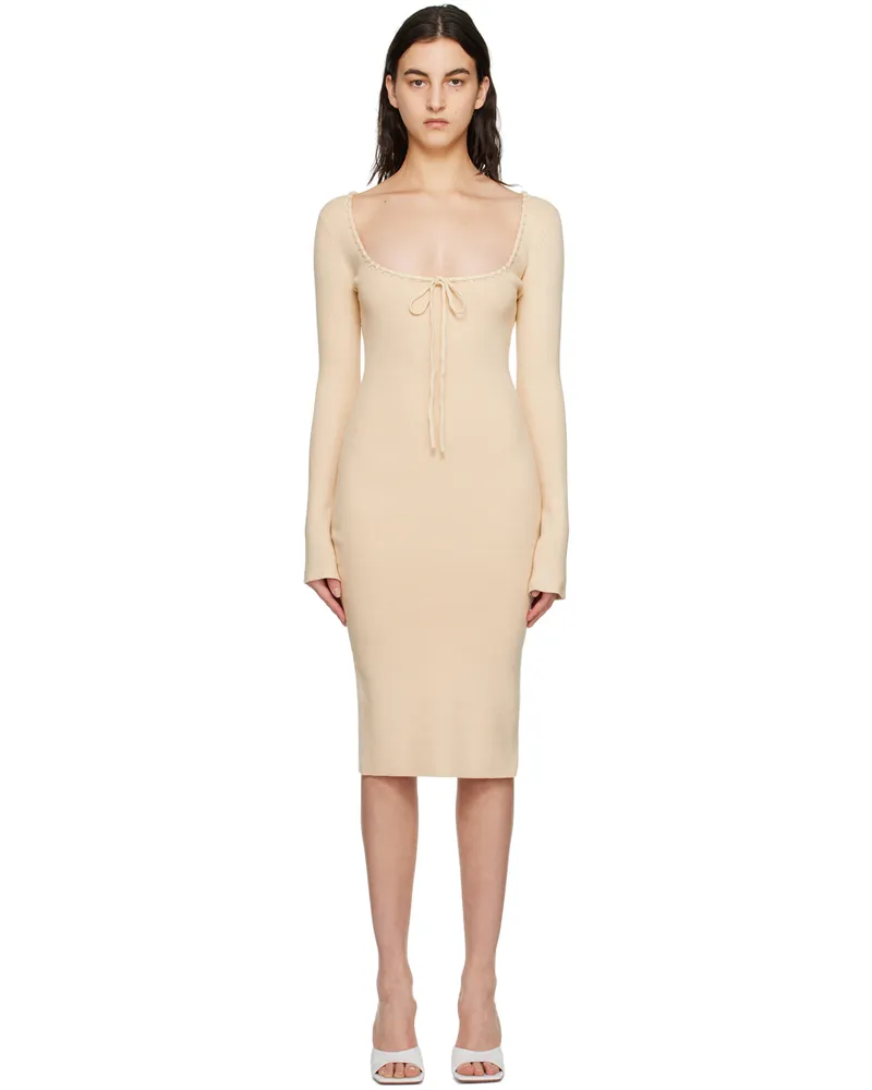 GUIZIO Beige Bow Midi Dress Cream