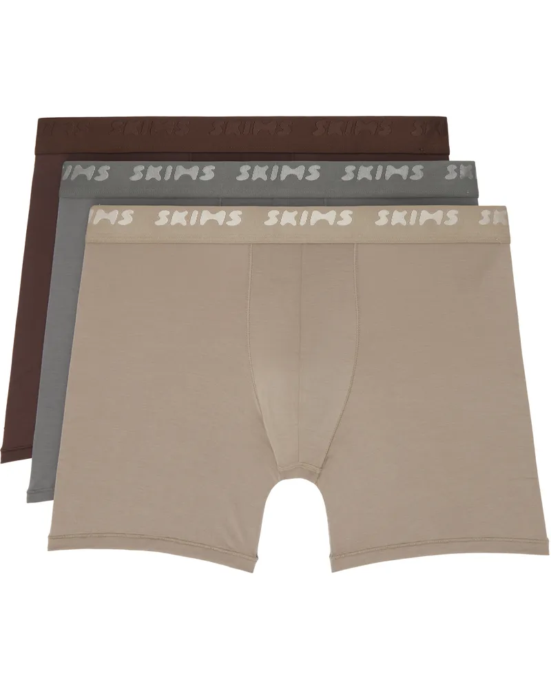 SKIMS Three-Pack Multicolor SKIMS Stretch 5 Boxer Briefs Desert