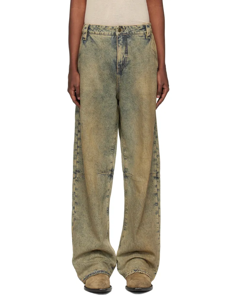 Guess Blue Flannel Lined Relaxed Denim Jeans Gusa