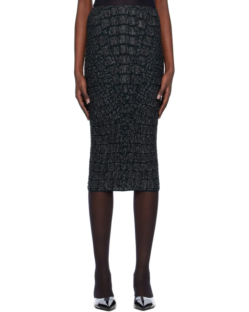 Alaïa Gray Croc-Effect Midi Skirt 948