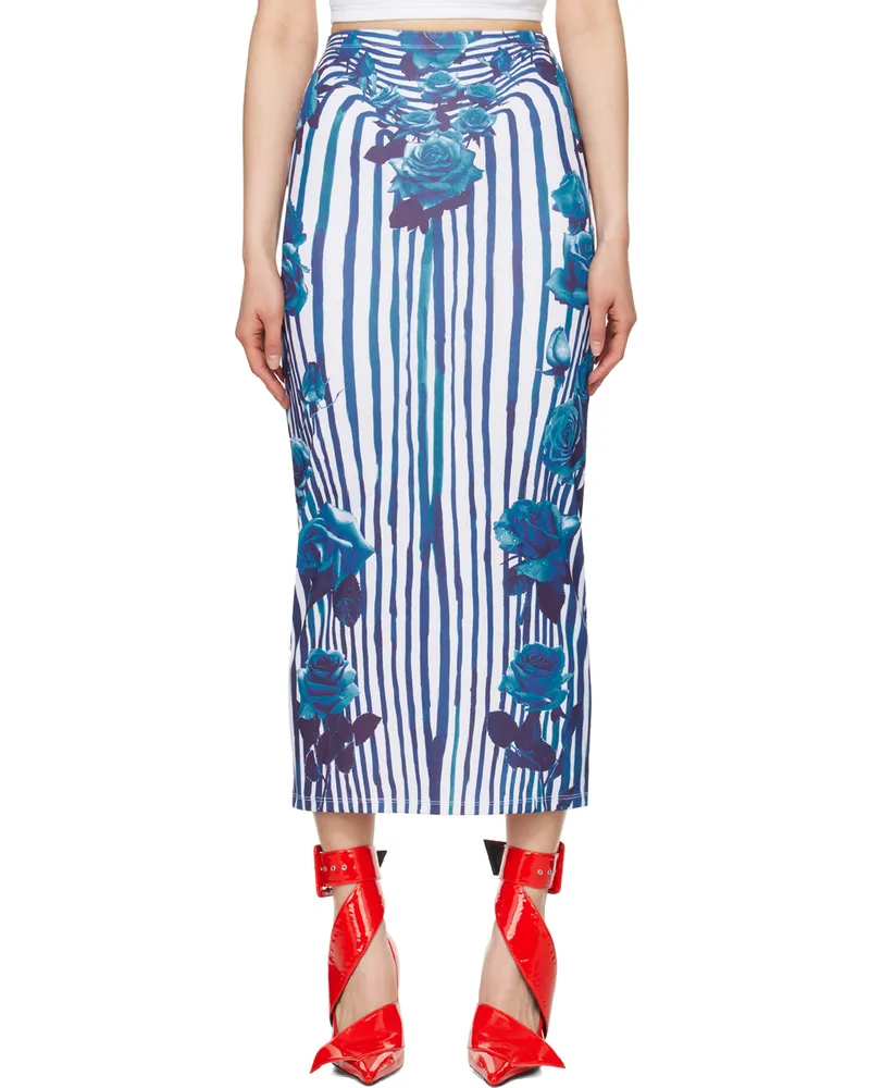 Jean Paul Gaultier White & Blue Flower Body Morphing Maxi Skirt 015951