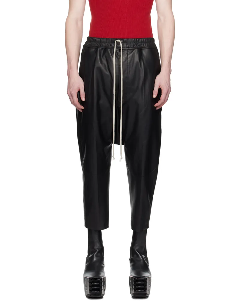 Rick Owens Black Cropped Leather Pants 09