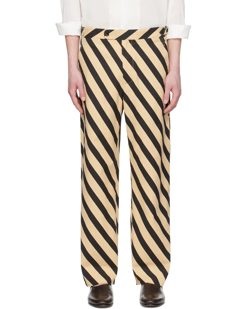 BODE Black & Beige Domino Stripe Trousers Ecblk