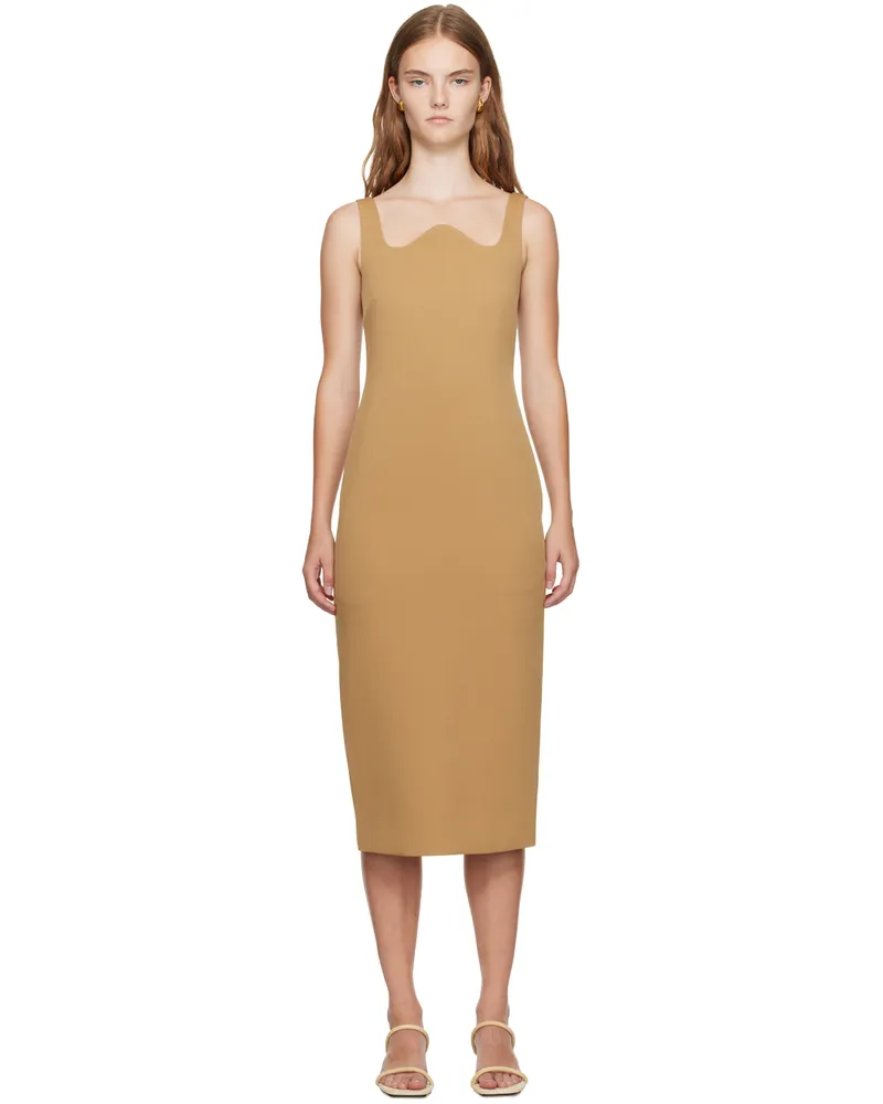 RECTO Yellow Signature Curved Neck Midi Dress Oche