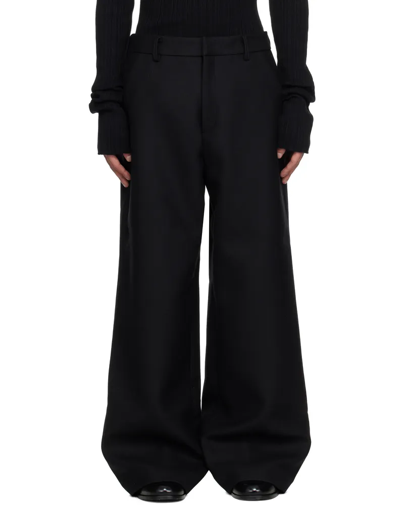 Entire Studios Black Wideleg Trousers Blackwool