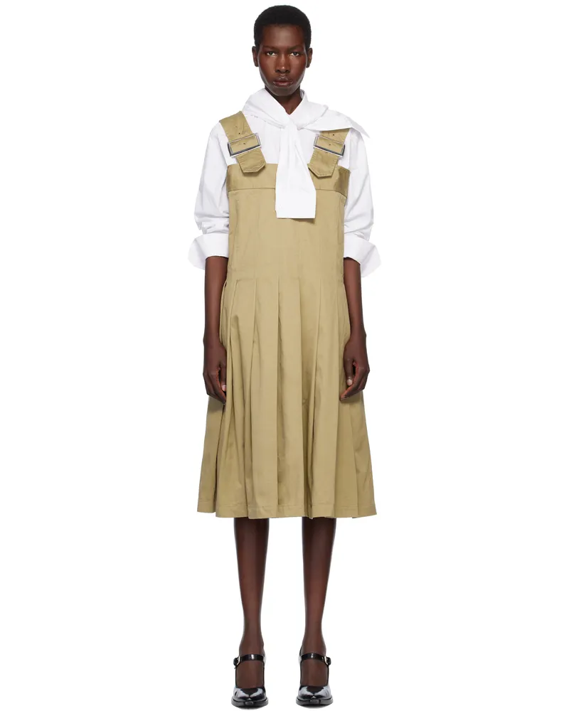 Comme des Garçons Khaki Cotton Twill Garment Washed Midi Dress 1