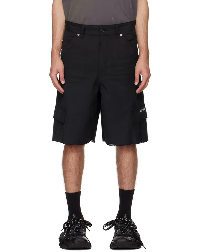 WE 11 DONE Black Frayed Cargo Shorts Black