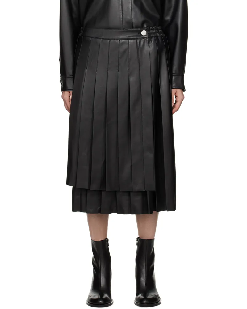 Han Kjøbenhavn Black Pleated Faux-Leather Midi Skirt Black