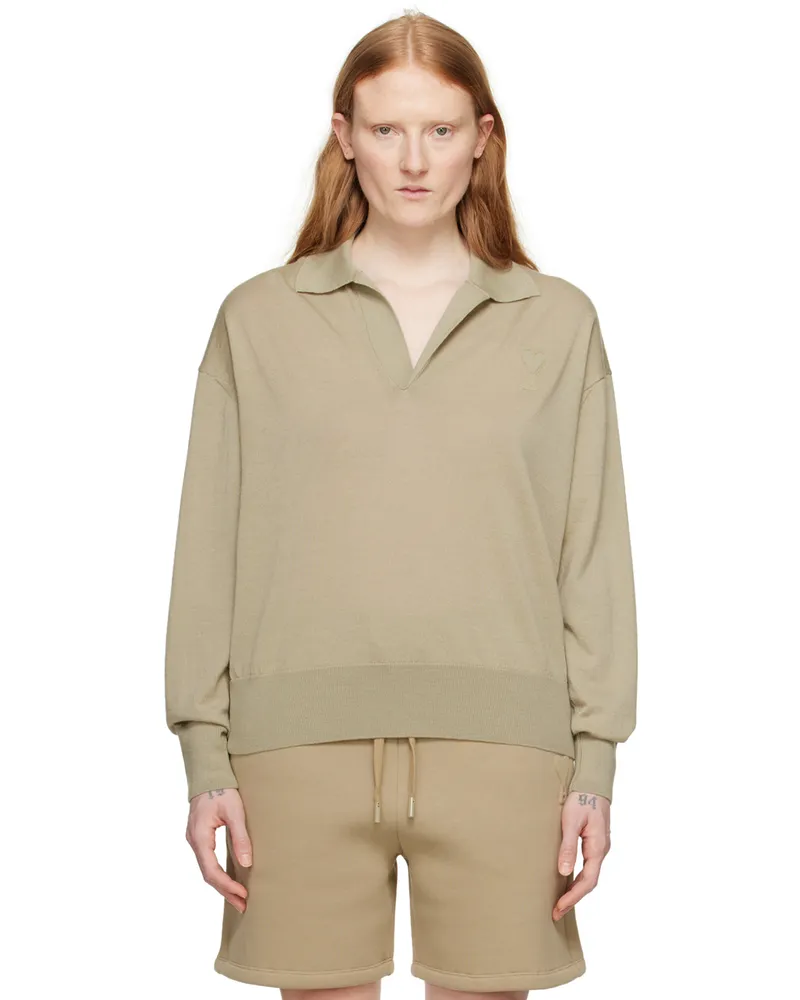 AMI Paris Green Ami de Cœur Polo Heather