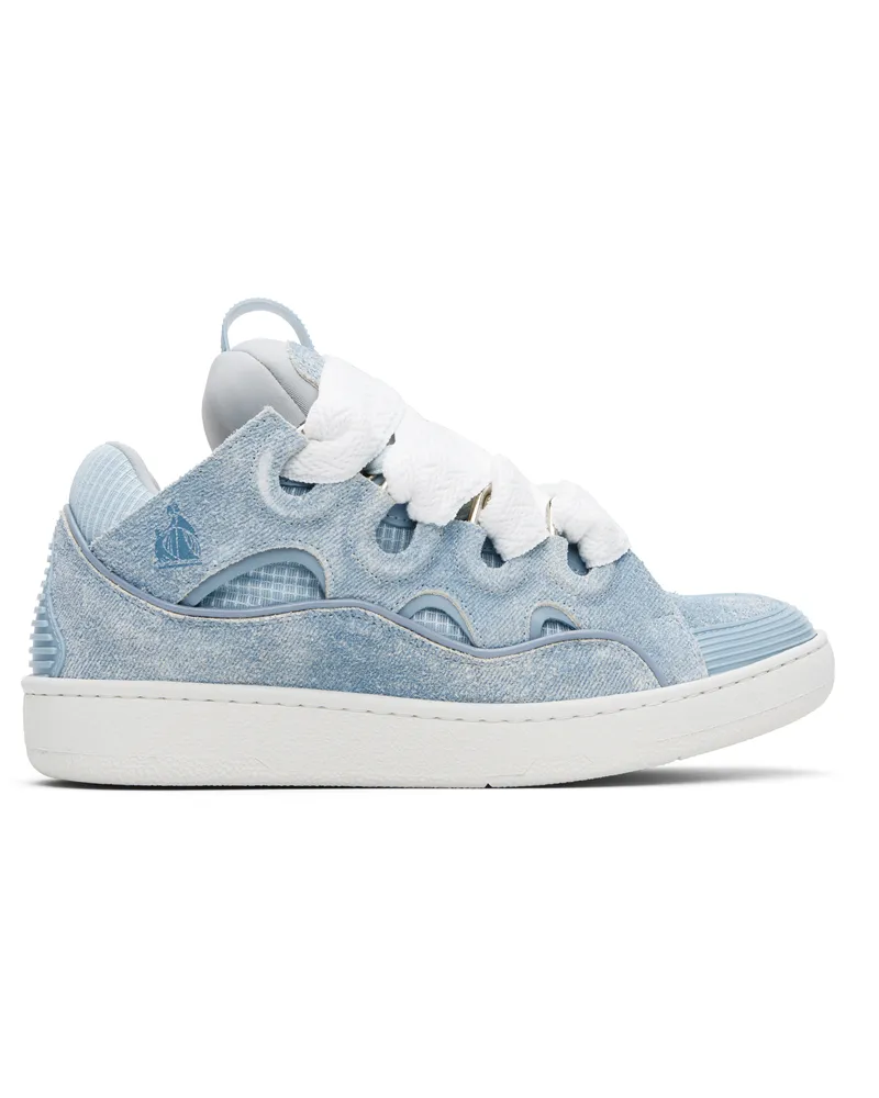 Lanvin Blue Curb Denim-Effect Leather Sneakers Denim