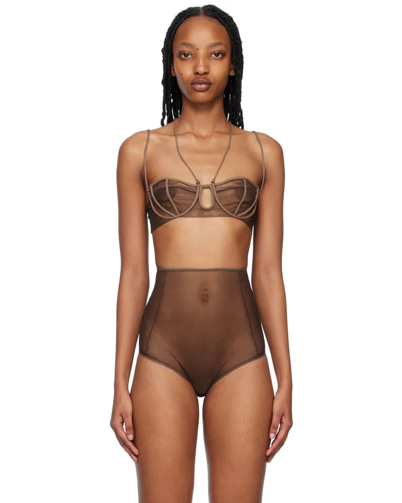 Nensi Dojaka SSENSE Exclusive Brown Triple Petal Bra 492