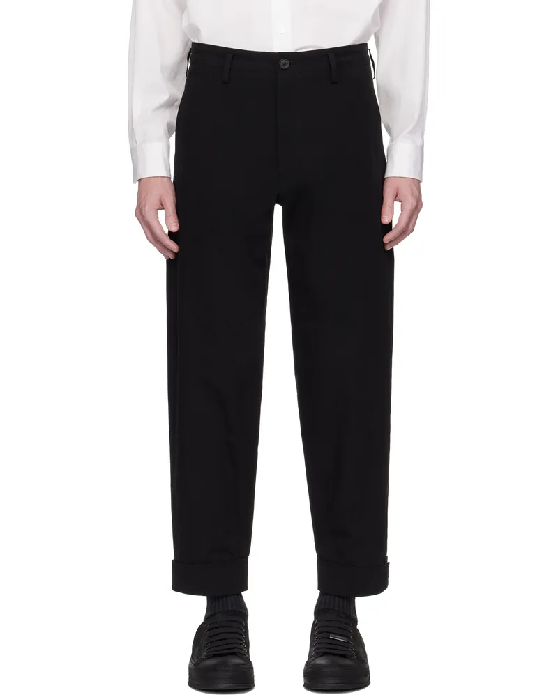Yohji Yamamoto Black Tab Detail Slim Trousers 1