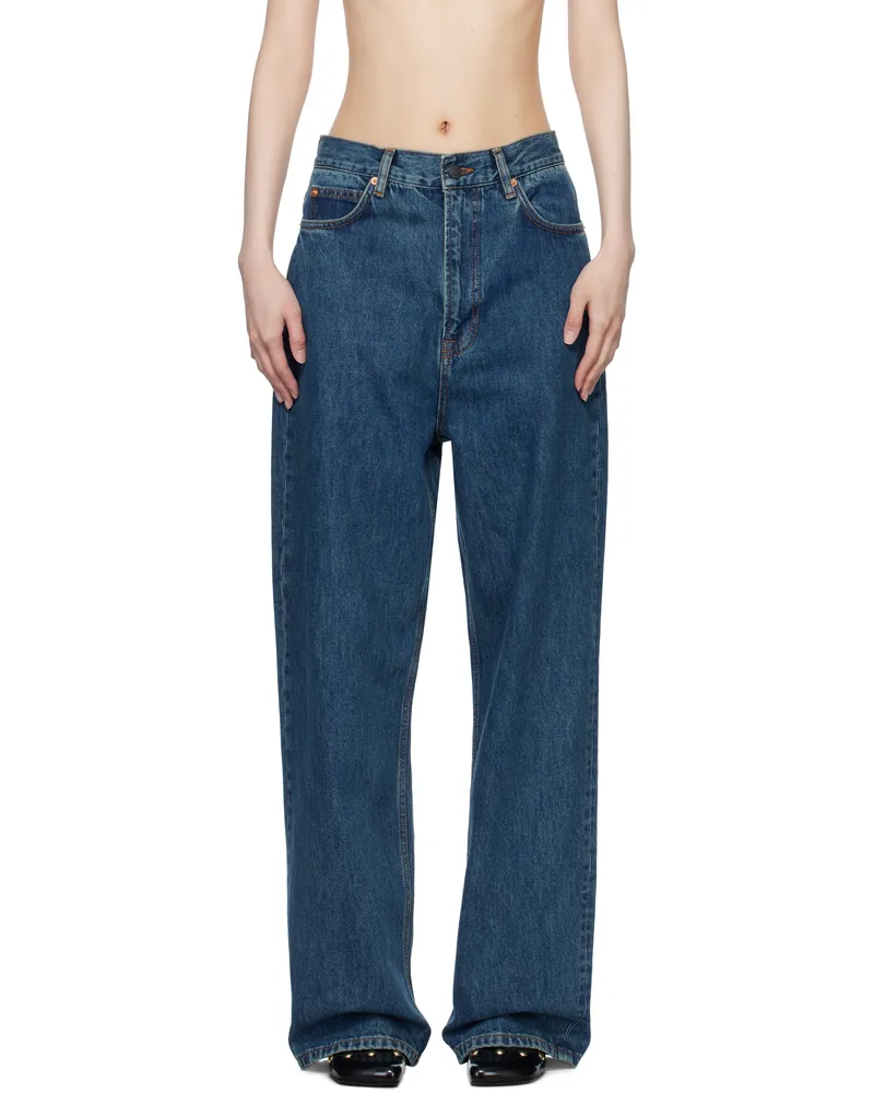 WARDROBE.NYC Blue Low Rise Jeans Indigo