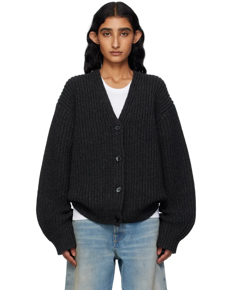 6397 Gray Fisherman Rib Cardigan Charcoal