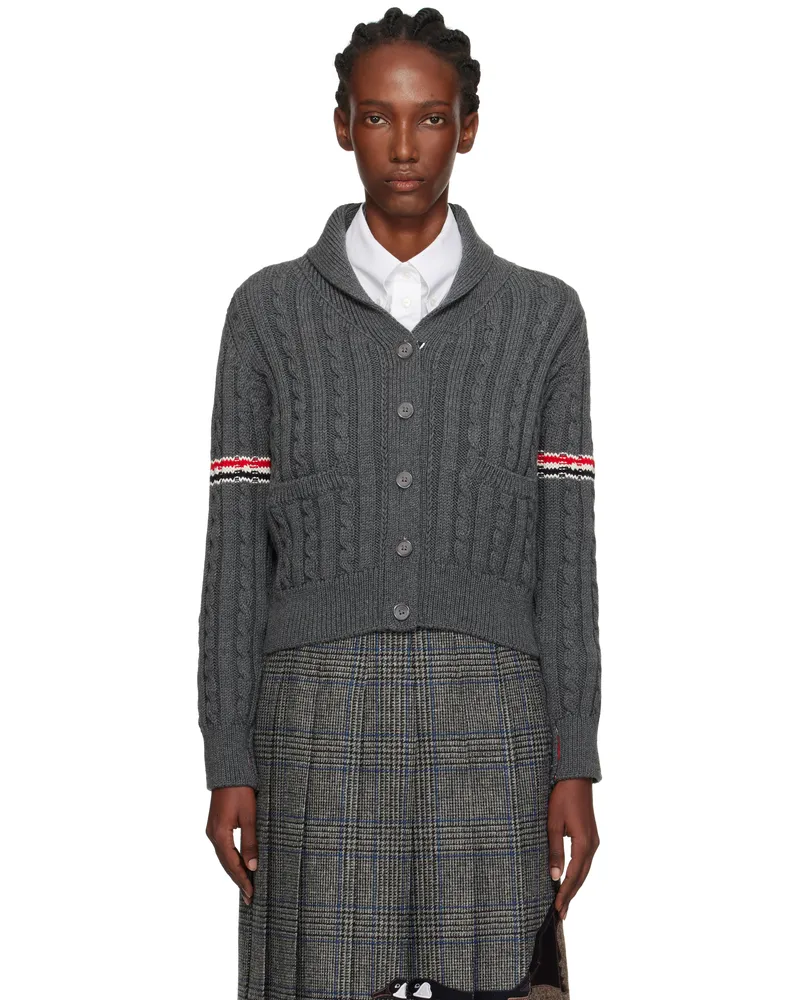 Thom Browne Gray Baby Cable Stitch Shawl Collar Cardigan 035