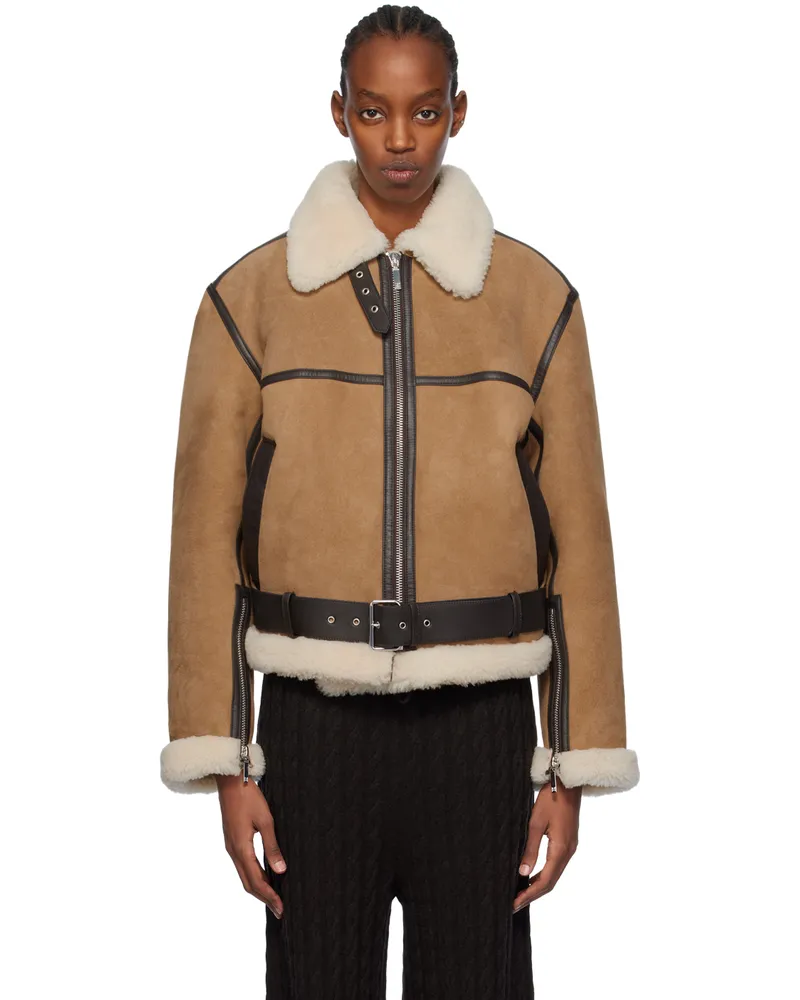 Totême Tan Paneled Shearling Jacket 154