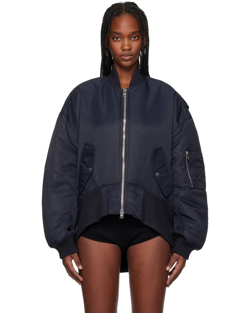 J.W.Anderson Navy Curved Hem Oversized Bomber Jacket 888