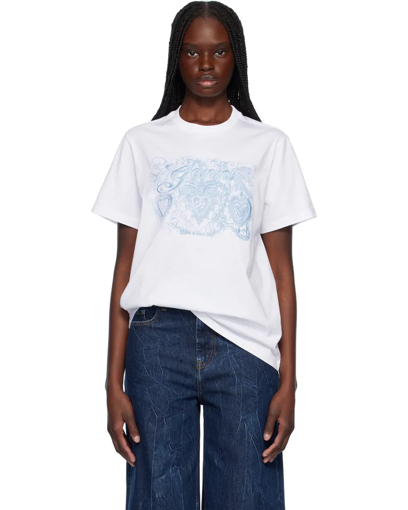 Ganni White Jersey Tattoo Lace T-shirt 151