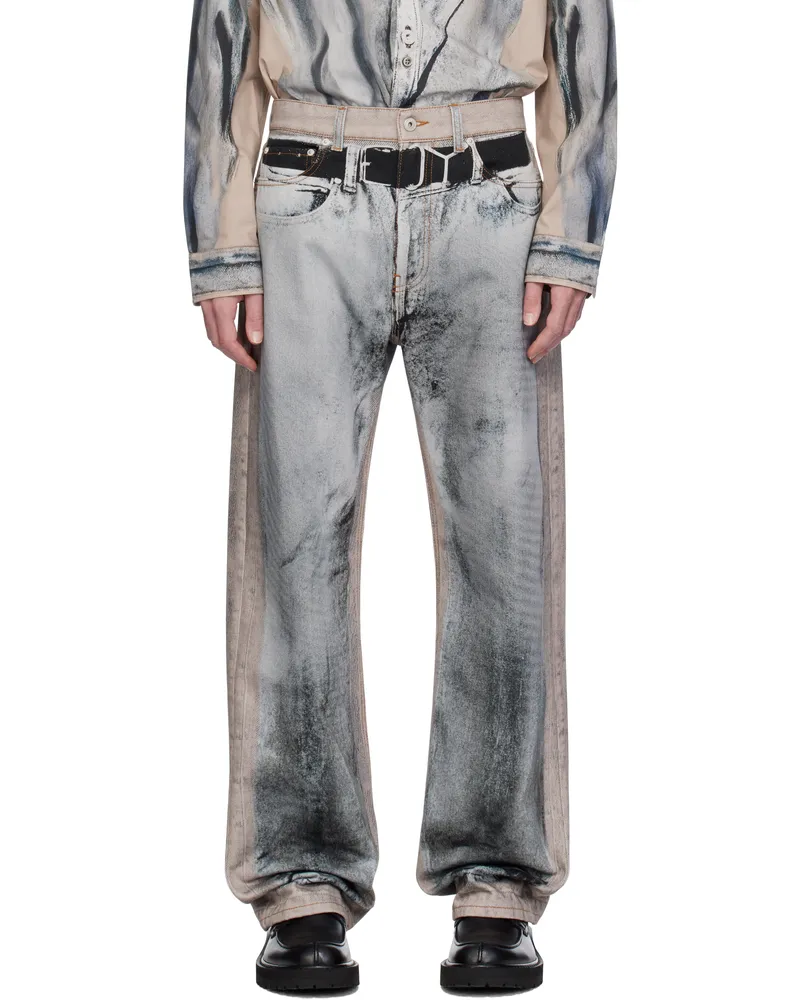 Y/PROJECT Beige & Gray 'YP' Trompe L'oeil Jeans Grey