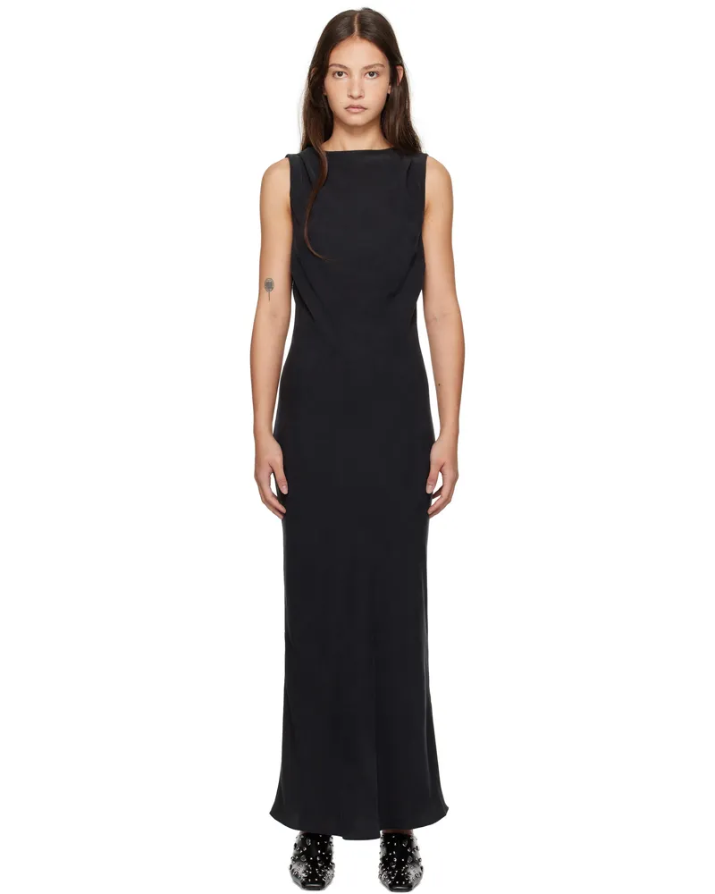 St. Agni Black Draped Cowl Midi Dress Black