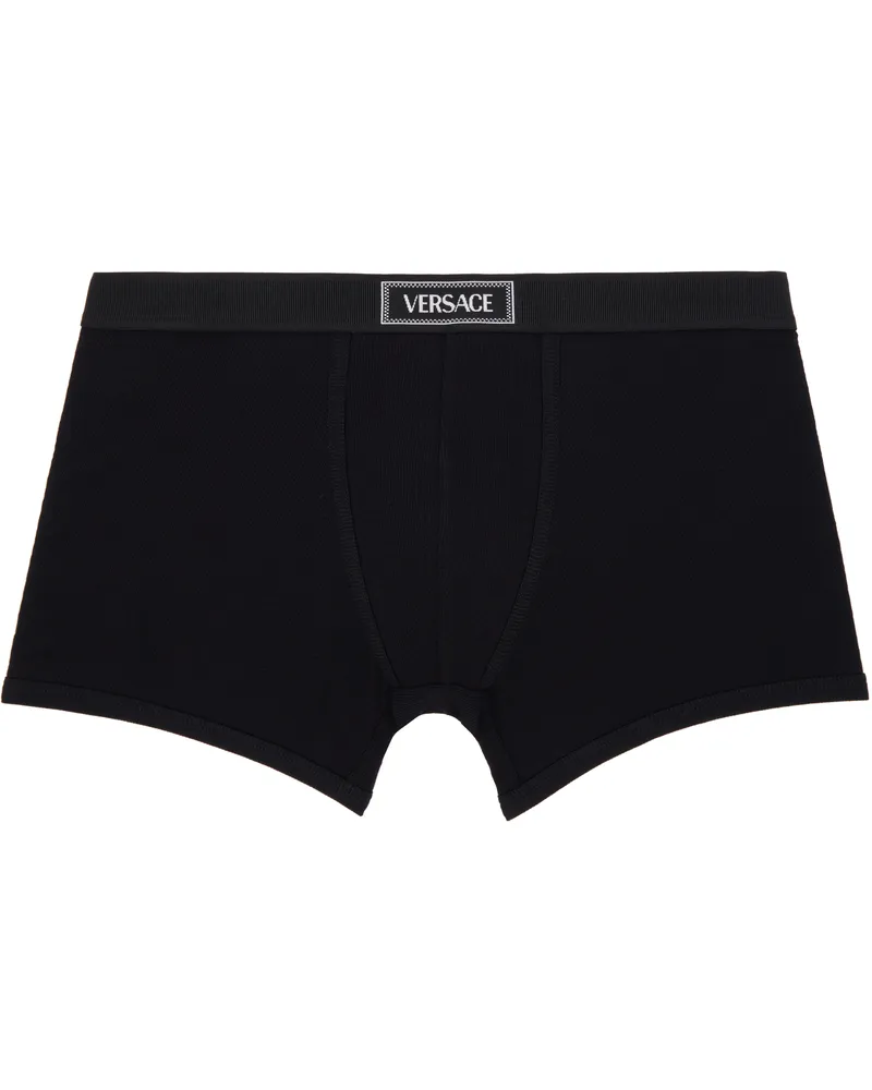 Versace Black 90s Vintage Logo Ribbed Long Boxer Briefs 1b000-black
