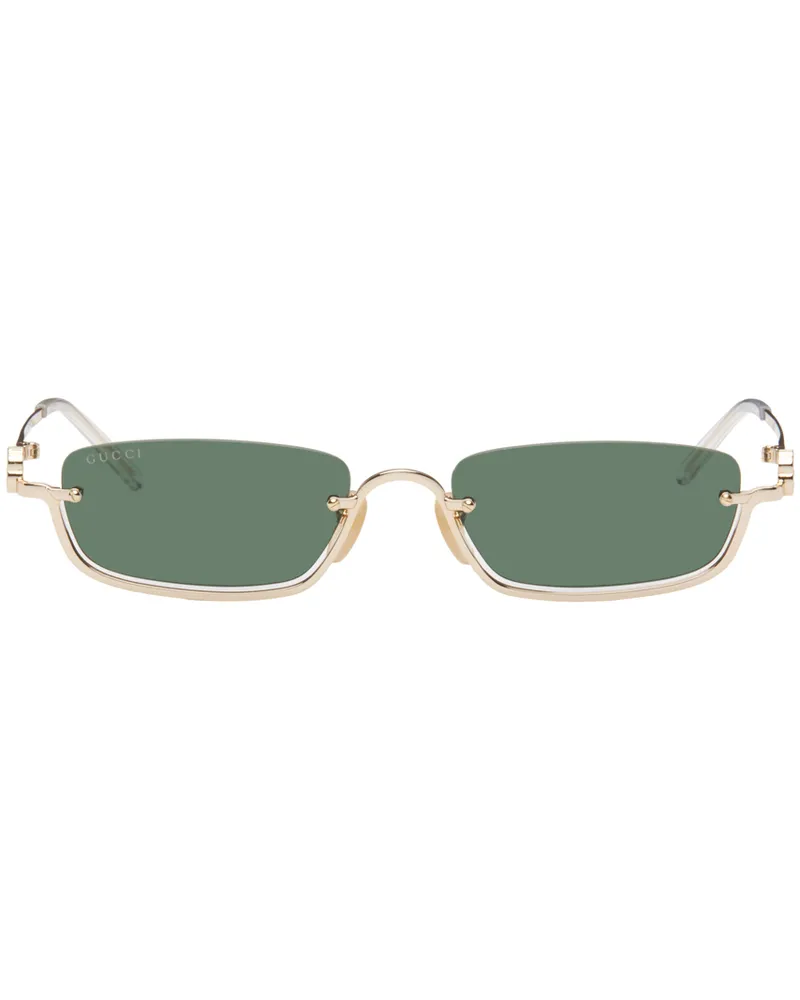 Gucci Gold Rectangular Sunglasses Gold-gold-green