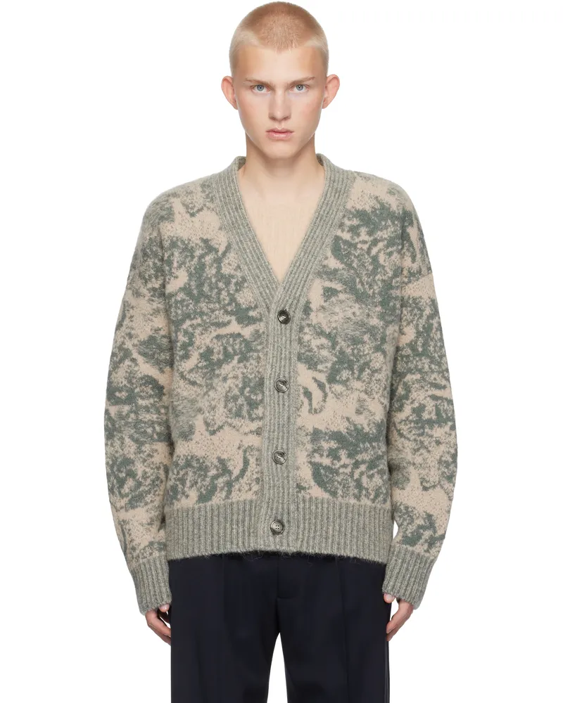 AMI Paris Beige & Green Alpaca Mohair Jacquard Cardigan Beige
