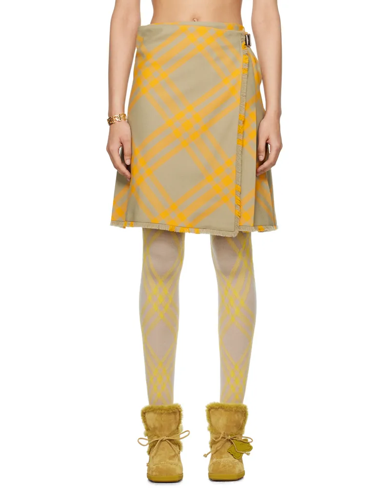 Burberry Yellow & Beige Check Midi Skirt Hunter