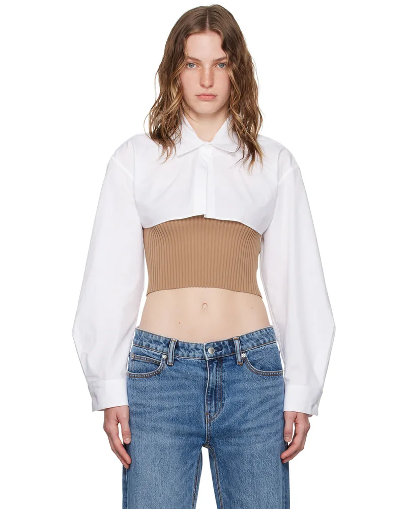 Alexander Wang Tan & White Pre-Styled Cropped Cami Shirt Camel