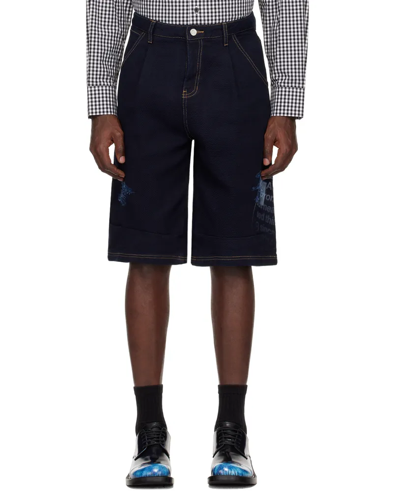 Adererror Navy Distressed Shorts Blue