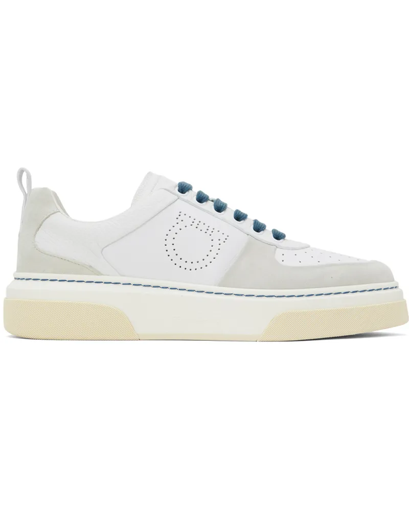 Ferragamo White Leather Sneakers Bianco