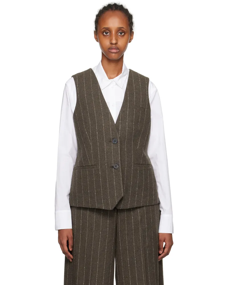 ROTATE Birger Christensen Brown Pinstripe Vest 19-0910