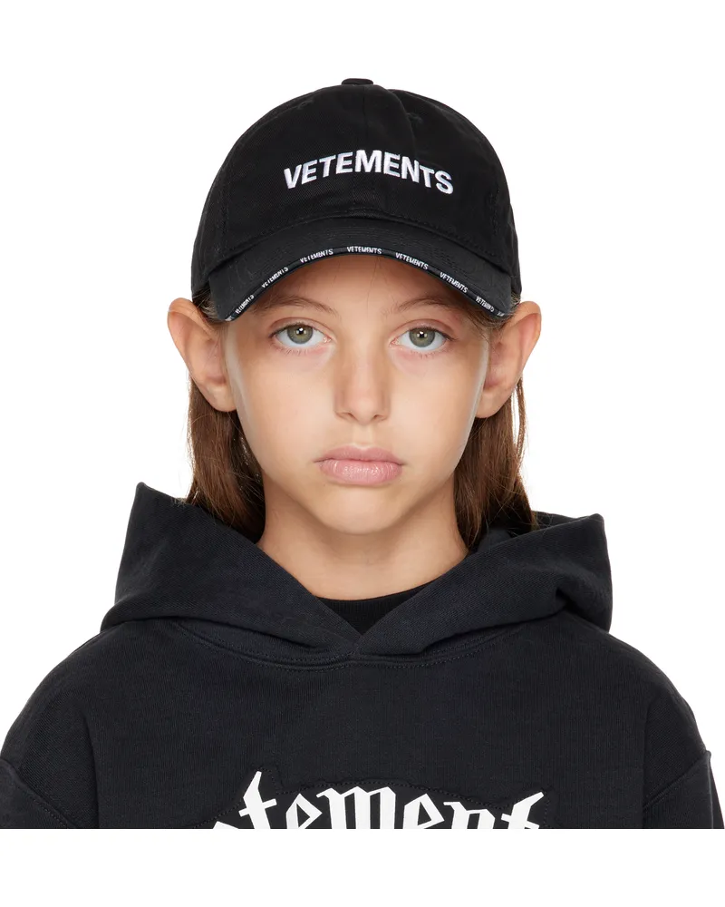 VETEMENTS Kids Black Iconic Logo Cap Black