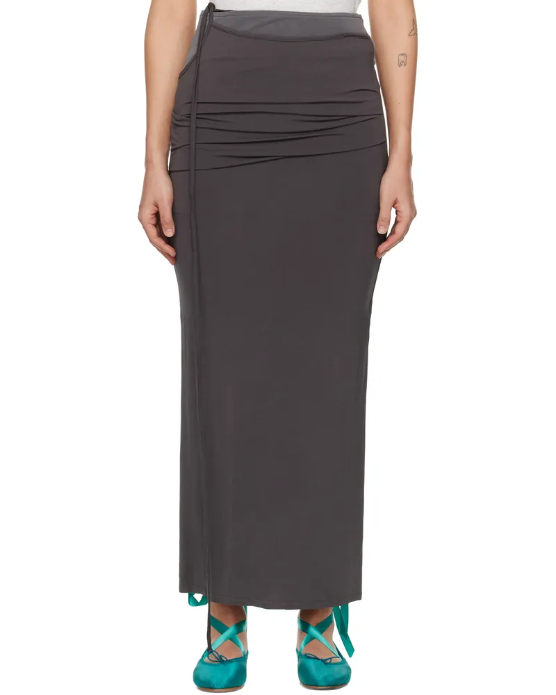 OPEN YY Gray Contrast Trim Maxi Skirt Charcoal