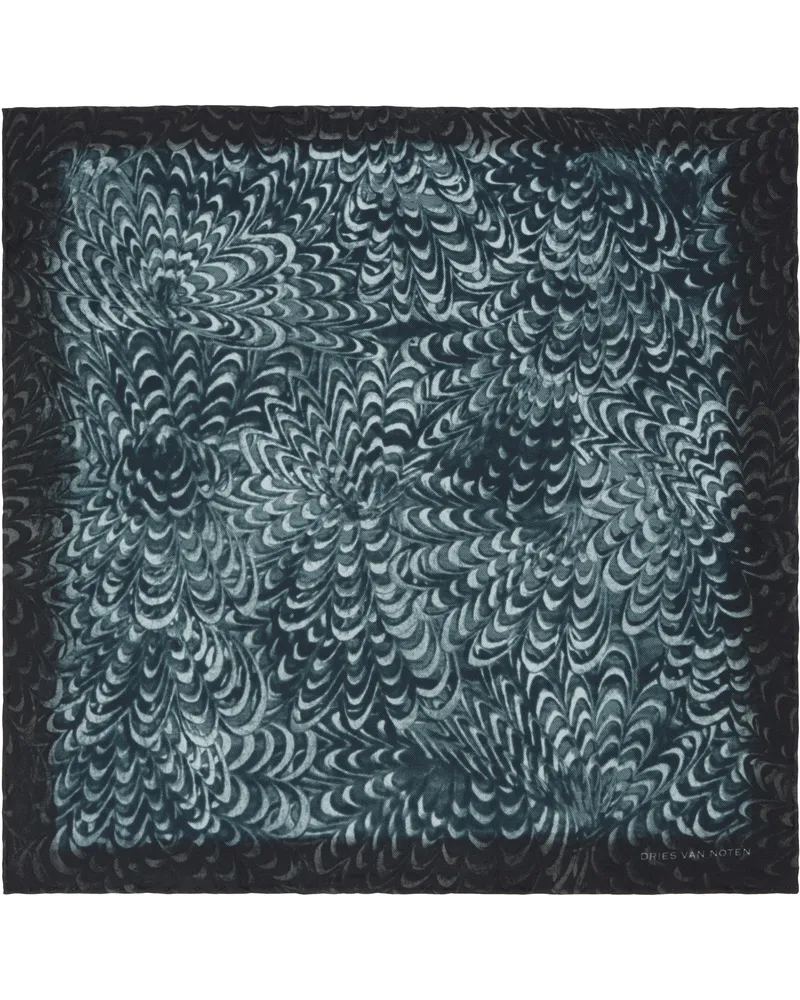 Dries van Noten Navy Silk Pocket Square Dessin